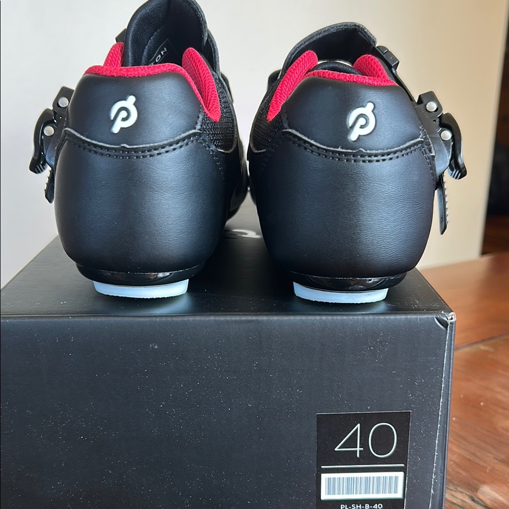 Peloton Black and Red Athletic Cycling Shoes